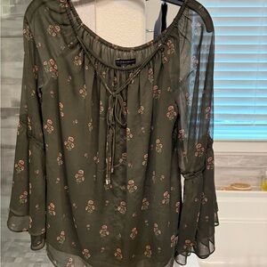White House Black Market Olive Floral Blouse